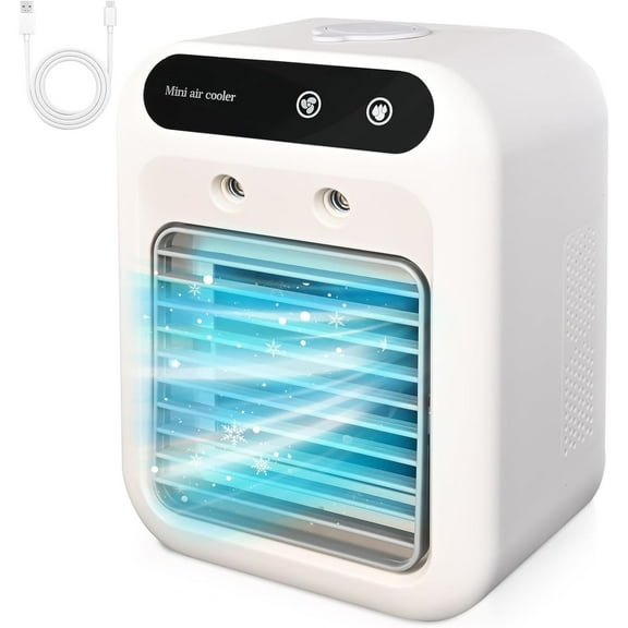 Portable Air Conditioners,Personal Evaporative Air Cooler - 2 Speeds 2 Cool Mists Small Air Conditioner Fan Desktop Cooling Fan Portable AC for Room Office Desk Camping Car,White