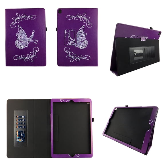 Purple Butterfly Case for iPad Pro 12.9 Fit Both 2nd Gen 2017 / 1st Gen 2015 Premium Pu Leather Slim Folio Stand Cover w Stylus Holder and Auto Wake / Sleep