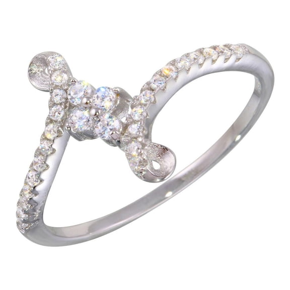 Polished Rhodium Plated 925 Sterling Silver Elegant Clear CZ Ring Band White Female Size 5