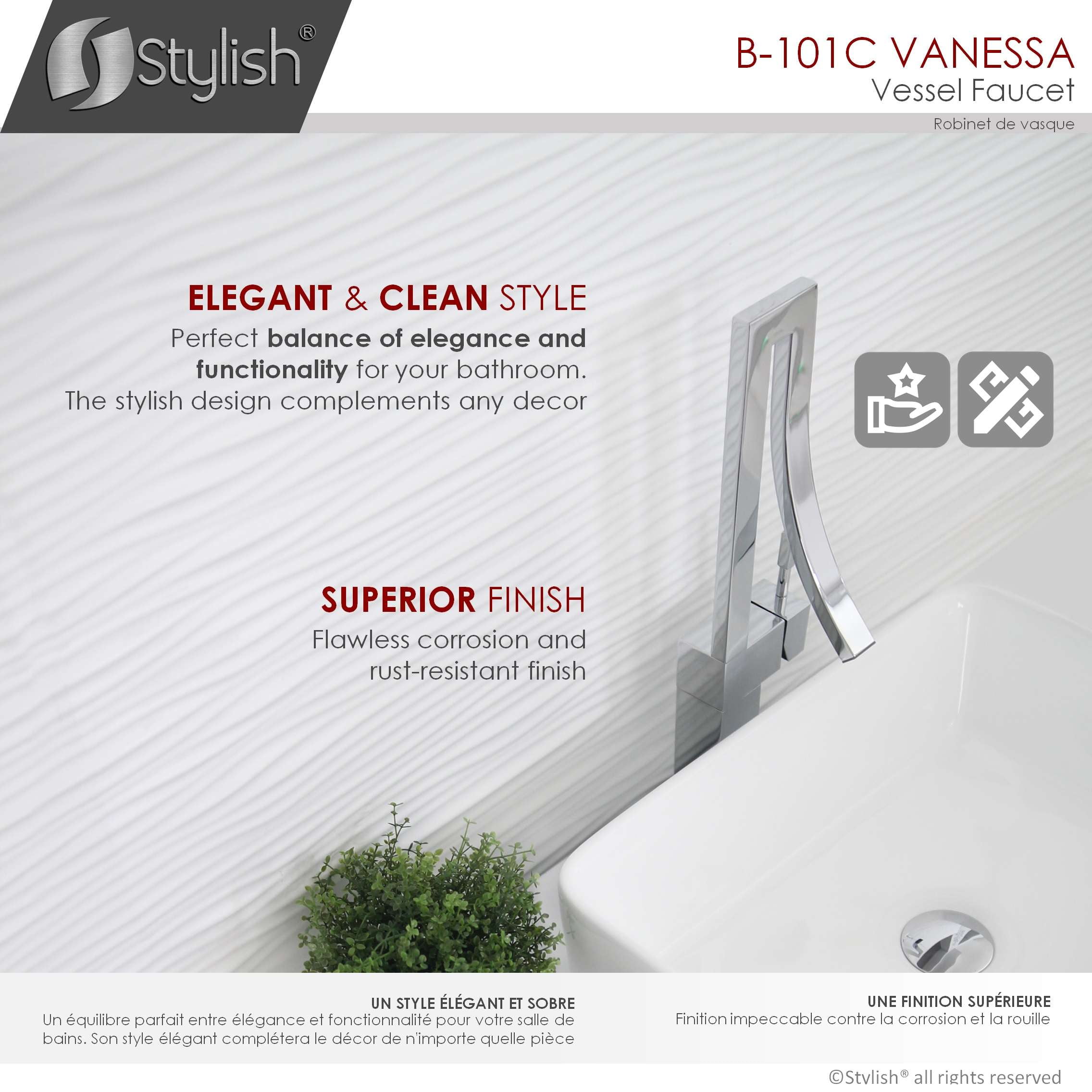 Stylish Ht 17 ½" Polished Chrome Single Handle Vessel Bathroom Faucet B-101C