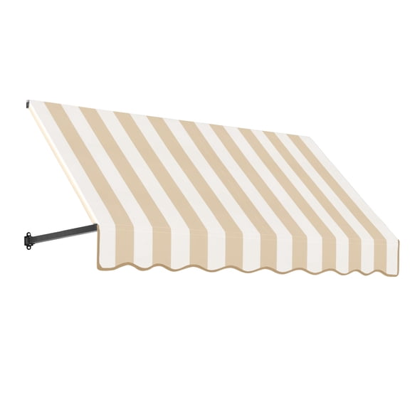 Awntech 6.38 Ft Dallas Retro Straight Slope Fixed Awning with Anodized Arms (76.5in x 18in x 24in), Linen/White Stripe