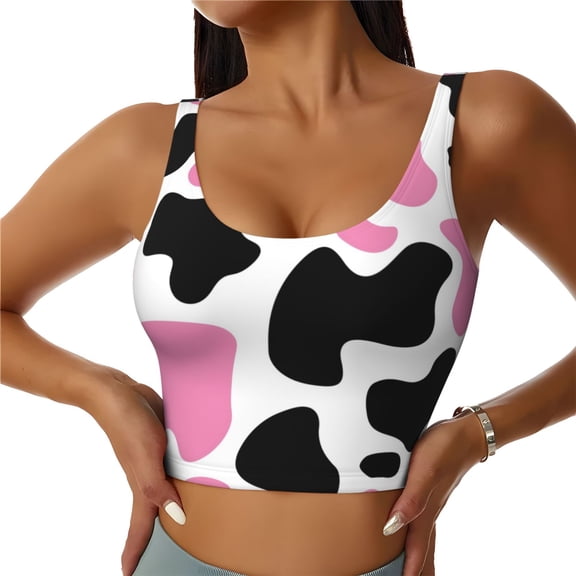 Easygdp Cow Spots Seamless Sports Bra for Women, High Impact Yoga Exercise Athletic Bras - Available in Various Sizes-