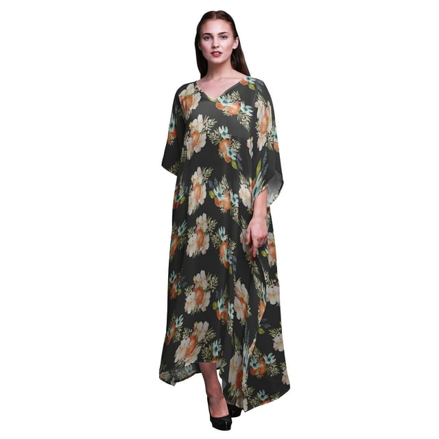 Bimba Robe Longue Caftan Florale Maillot de Bain de Plage Couverture Caftan Femme-S-L