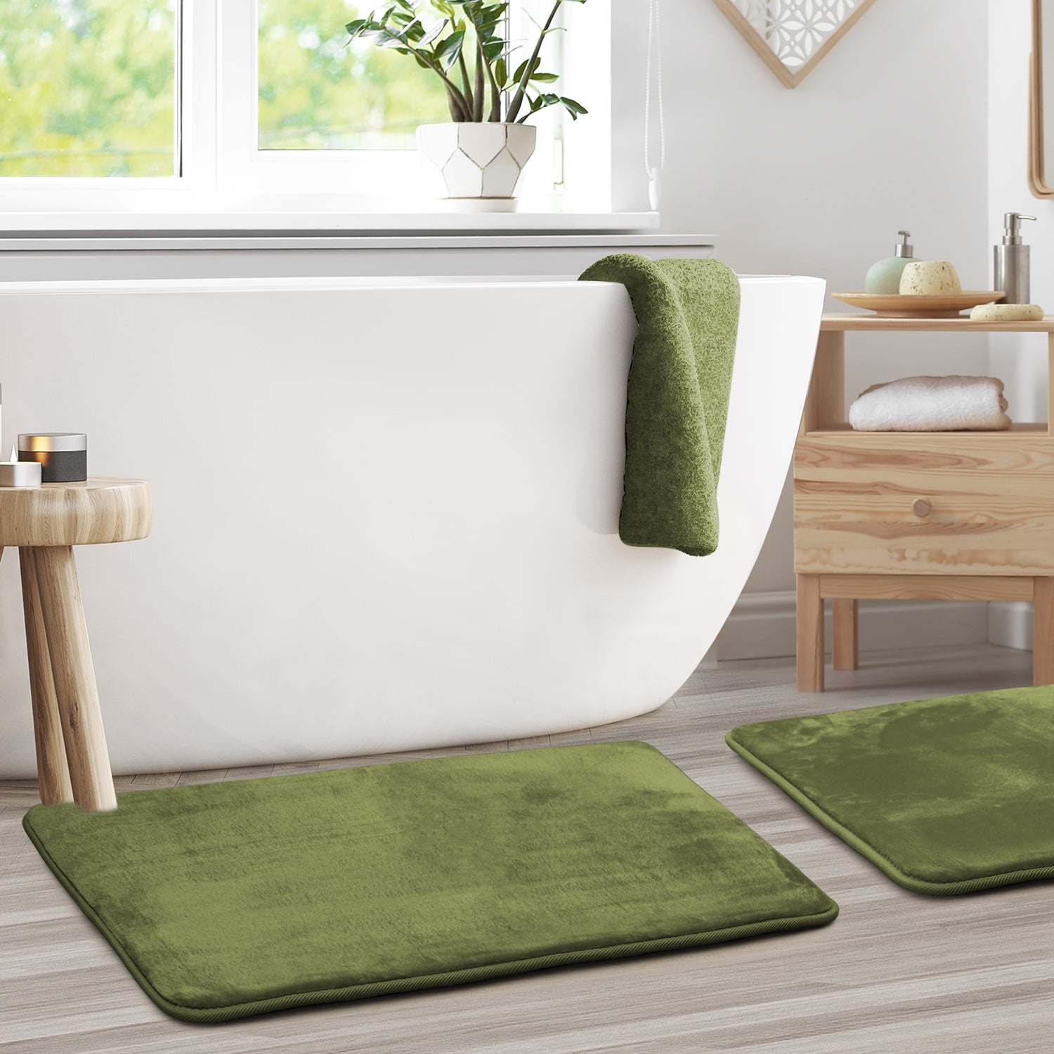 Clara Clark 2 Piece Premium Memory Foam Bathroom Mat Set, Set of 2 20x32 inch Bath Rugs, Sage Green
