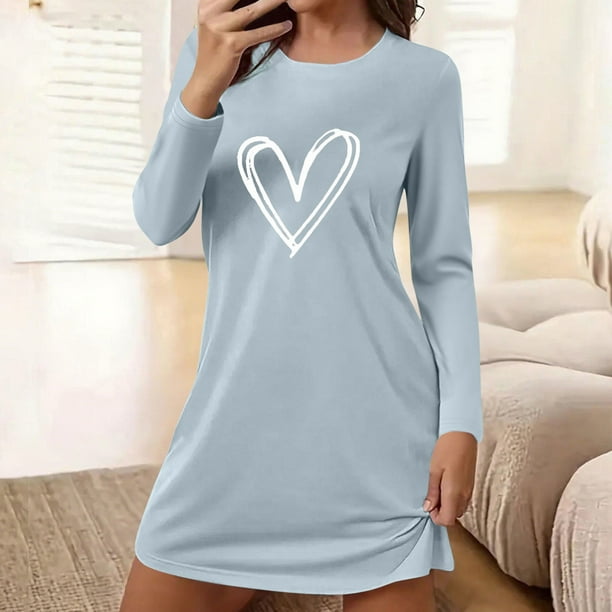 Camisón corto holgado y cómodo con cuello redondo y manga larga con estampado de corazones para mujer