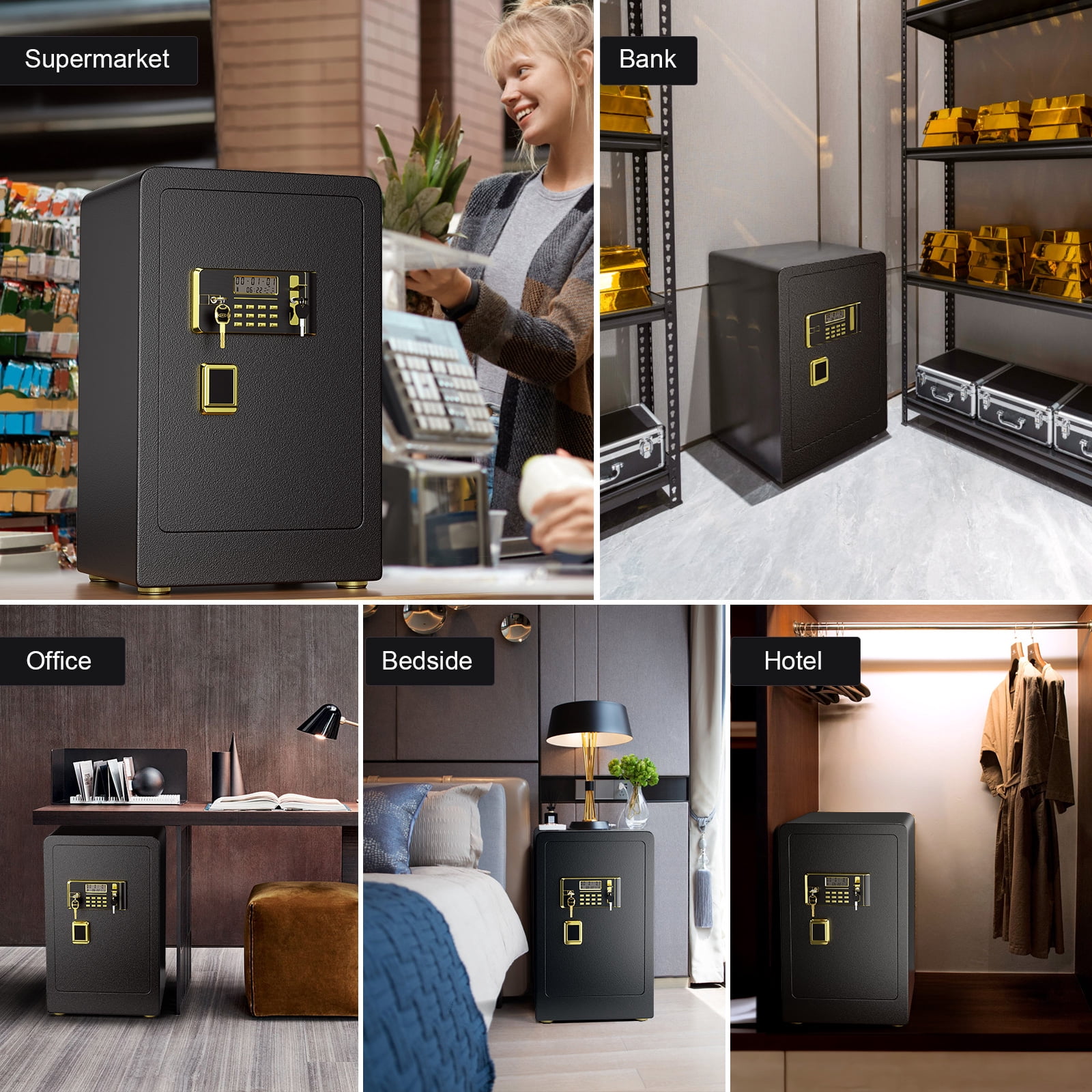 SRWTRCHRY 5.0 Cubic Home Safes,with Interior Safe Lock Box, Fire-Resistant and Water-Resistant Safe Bag, Dual Key System Safety Box with Code, Wall-Mount Large Safes, Floor Safes