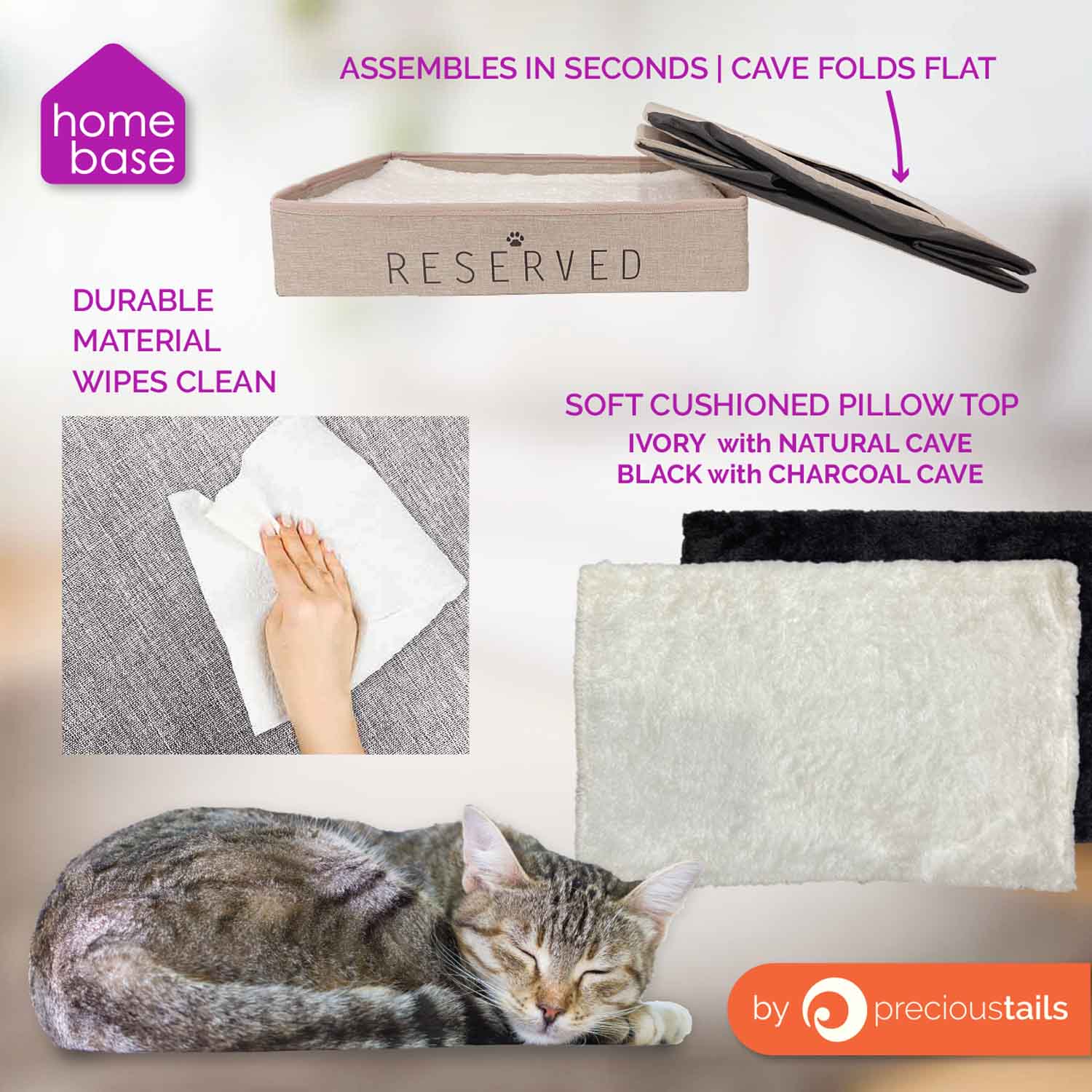 Precious Tails HomeBase Rectangular 2-Tier Collapsible Pet Cat Cave Bed, Item Weight 4 lb