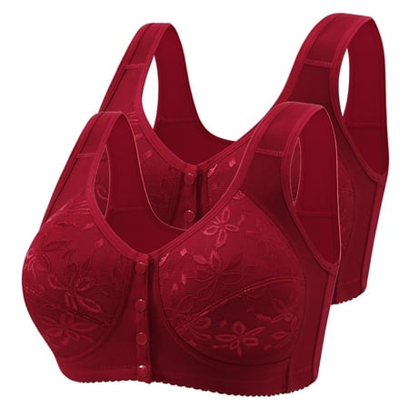 Elvqul Bras Women Red Wirefree Nylon 2 Pack Bralette Plus Size Breathable Underwear Ladies Comfy Bras