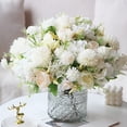 thumbnail image 2 of Artificial Flower Bouquet with 9-Bloom Peony and Hydrangea Mix, 12.6 Inches, White, for Home and Wedding Decor, 2 of 2