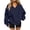 Navy, variant on Women V Neck Oversized Sweatshirt Drop Shoulder Bubble Long Sleeve Soft Fleece Loose Casual Pullover Top