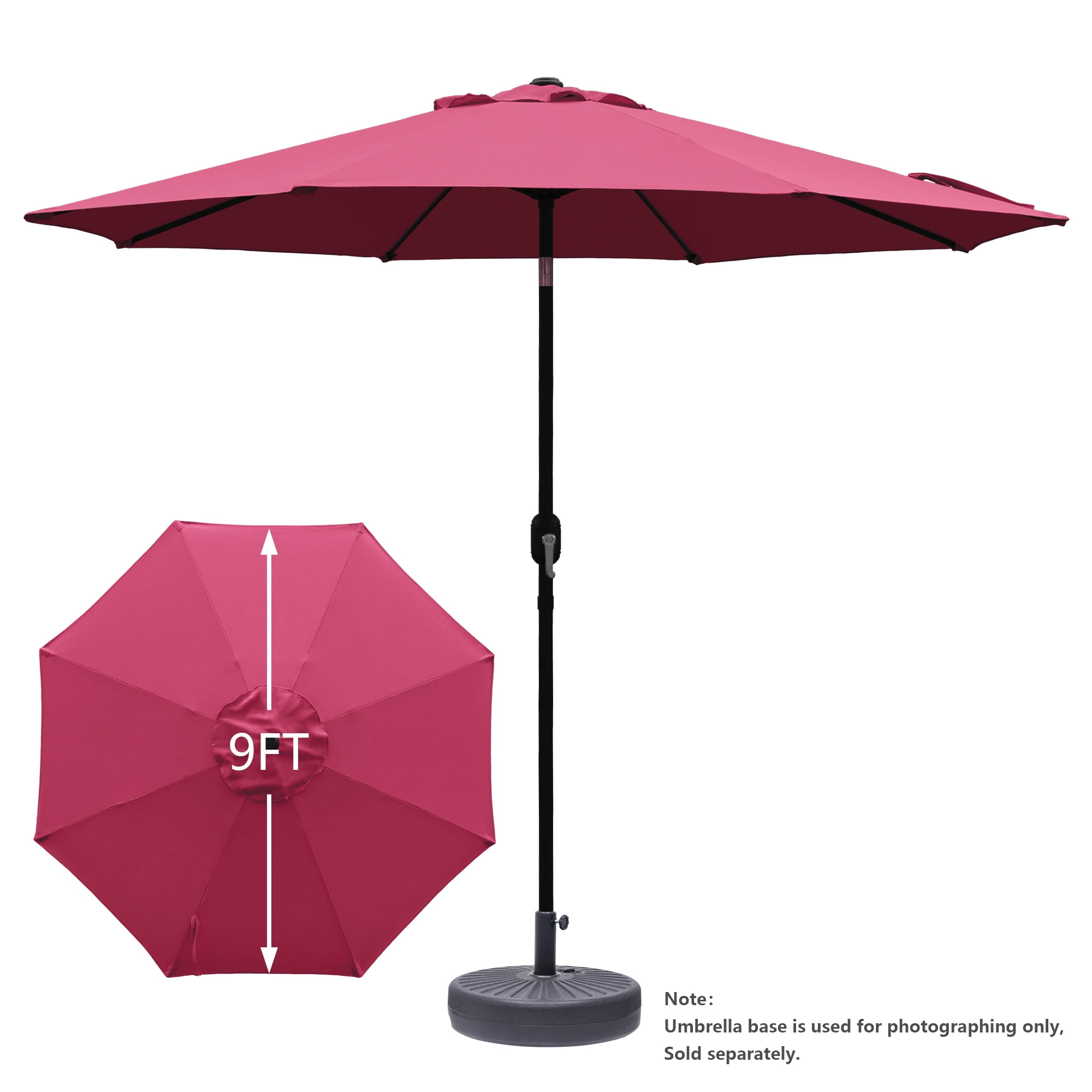 Abble Outdoor 9ft Patio Umbrella with Crank Handle and Push Button Tilt, Outdoor Market Umbrella with 8 Ribs for Garden, Deck, Backyard, Pool, Burgundy