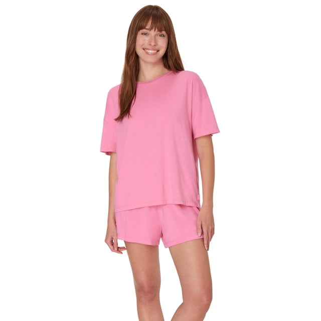 Pijama Hanes Originals para mujer, conjunto de descanso de 2 piezas, rosa loro, talla L