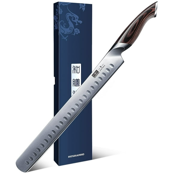 HOSHANHO Carving Knife 12 Inch, Japanese AUS-10 Slicing Knife with Ergonomic Pakkawood Handle, Razor Sharp Brisket Knife for Meat Cutting, BBQ, Turkey