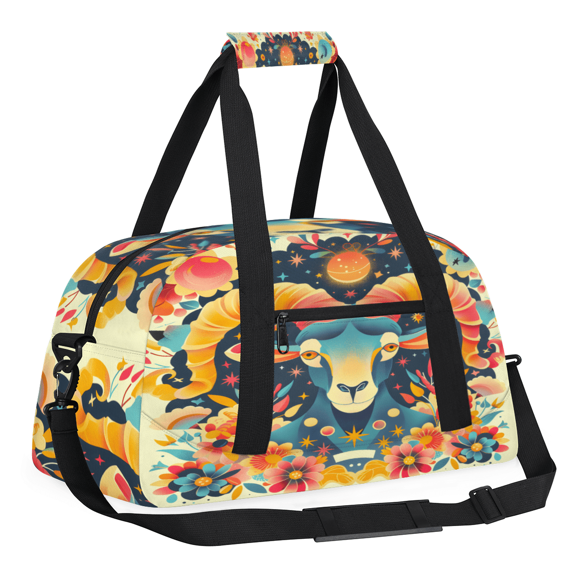 Herdesigns Goat Sports Duffle Bag for Women & Men, Animal Head Gym Bag Dance Bag Overnight Bag Carry On Weekender Travel Bag