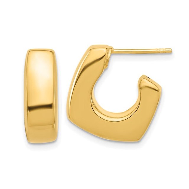 Boucles d'Oreilles en Or Jaune 14K Carrées Polies en Forme de J