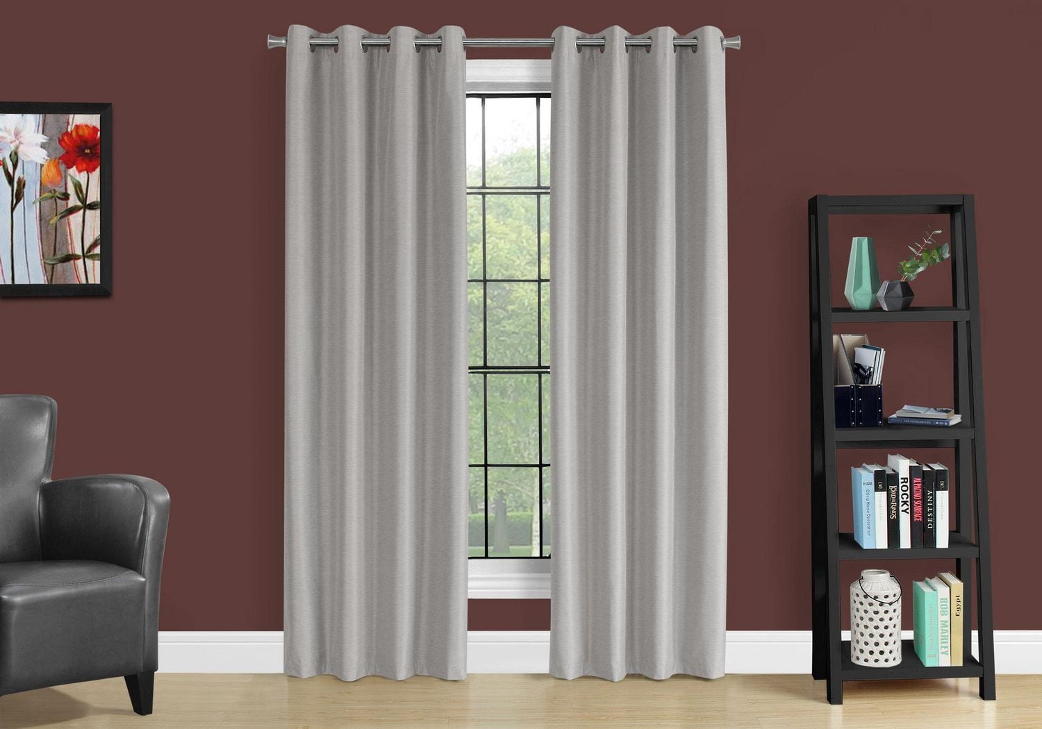 Monarch Specialties Curtain Panel, 2pcs Set, 54"w X 95"l, 100% Blackout, Grommet, Living Room, Bedroom, Kitchen, Thermal Insulation, Polyester, Grey, Contemporary, Modern
