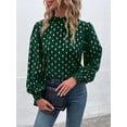 thumbnail image 3 of Women'S Long-Sleeved Commuter Hot Stamping Shirt Pleated Round Neck Shirt Casual Loose Top Green S, 3 of 8