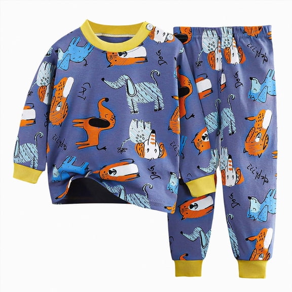 TOWED22 Toddler Baby Girl Boy Fall Winter Clothes Outfits 2 Piece Long Sleeve Crewneck Sweatshirt Pull on Pants Casual Print Clothing Set(Blue,6-12 M)
