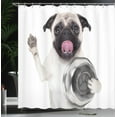 thumbnail image 4 of Ambesonne Pug Shower Curtain, Dog Holding Food Bowl, 69"Wx75"L, Cream Grey Black, 4 of 5