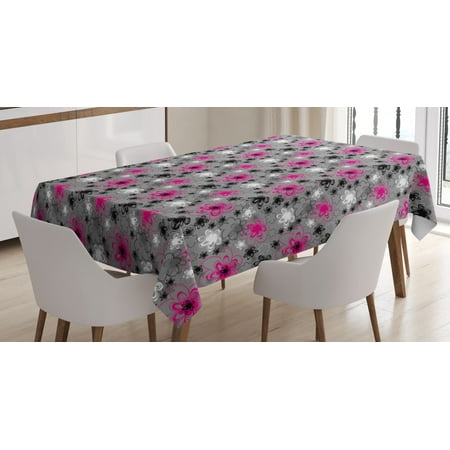

Vintage Floral Tablecloth Vibrant Colored Free Hand Drawing Style Blossoms Antique Retro Rectangular Table Cover for Dining Room Kitchen 60 X 90 Inches Hot Pink Black Grey by Ambesonne