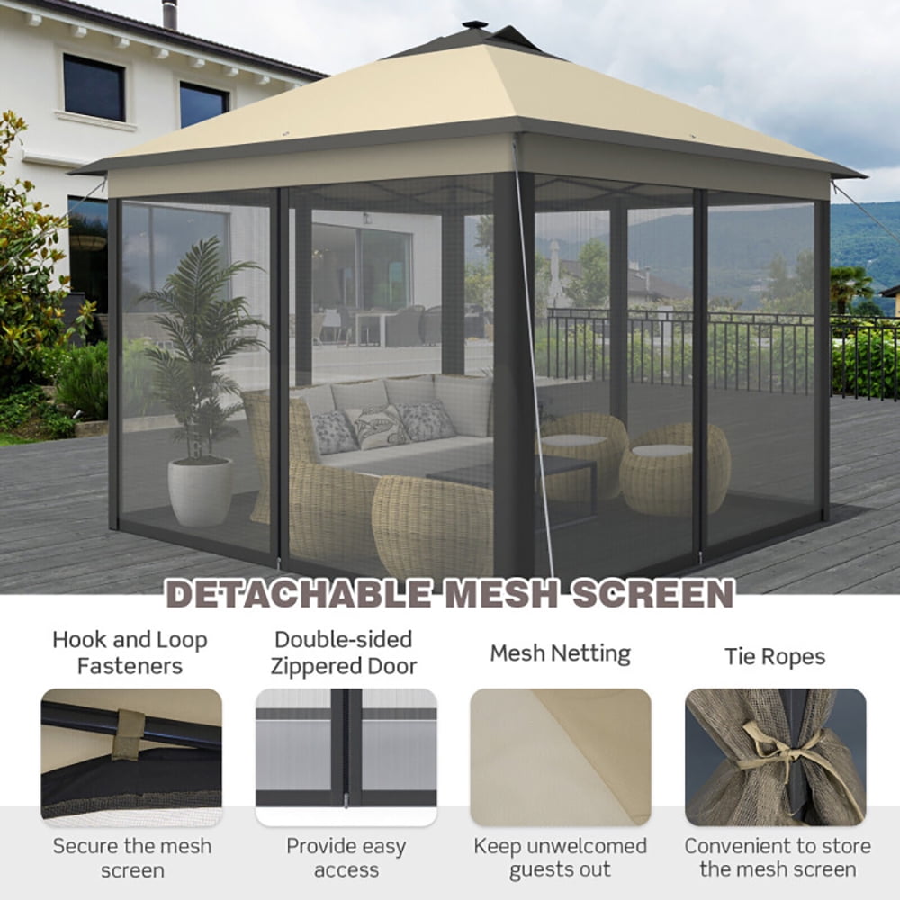 Aimee Lii 11 x 11 Feet Portable Outdoor Patio Folding Gazebo with Led Lights, Backyard Canopy Gazebo, Coffee Aimee Lii 11 x 11 Feet Portable Outdoor Patio Folding Gazebo with Led Lights, Backyard Canopy Gazebo, Coffee