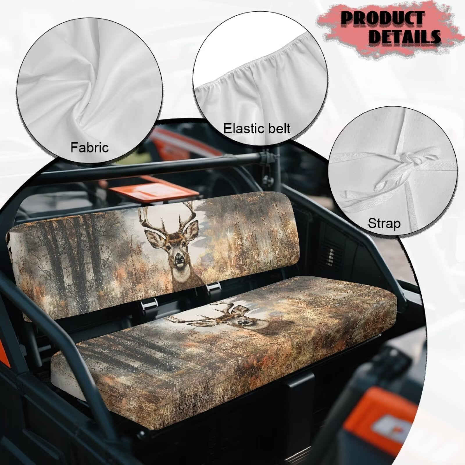 Uorisanigo UTV Seat Cover Anti-Slip Mule Seat Cover Fit for Kawasaki Mule 3010 Deer Hunting Camouflage Front Bench Covers Protector for All Seasons UTV Pioneer Seats Accessories