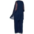 thumbnail image 2 of inlzdz Womens Chiffon Pant Suits 3 Piece Mother of The Bride Wedding Outfit Evening Cocktail Party Suit 02 Navy Blue L, 2 of 3
