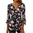 thumbnail image 2 of Drovellove Women's Casual Printed Button Down Shirt 3/4 Sleeve Tops and Pleated Belted Front - Versatile Blouse for Office, Date Night, or Weekend Brunch, 2 of 5