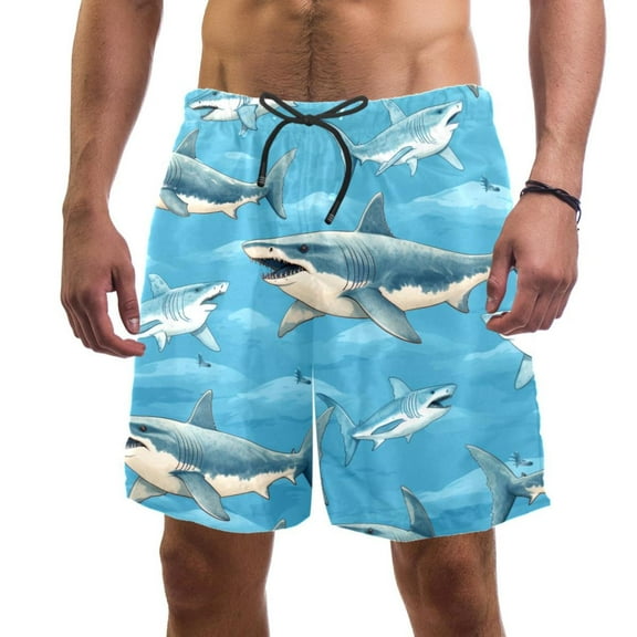 luoweisi Men's Beach Shorts Quick Dry Swim Trunks with Mesh Lining Shark L
