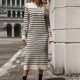 thumbnail image 1 of WILLBEST Vestido de Punto Elegante para Mujer, Ajustado, Largo A Rayas, para Otoño/Invierno. Chica, 1 of 3