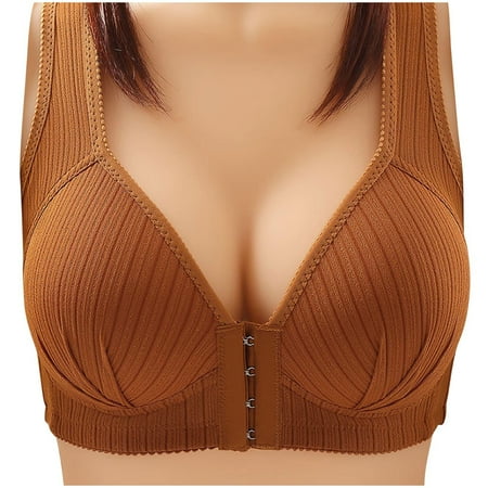 

RYRJJ Front Snap Closure Everyday Bras for Women Builtup Sports Push Up Cotton Bra with Padded Soft Wirefree Breathable(Brown M)