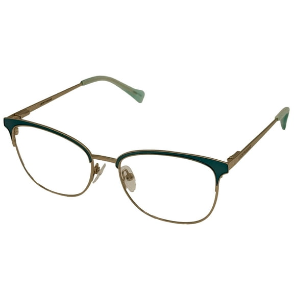 Lucky Womens Ophthalmic Eyeglass Soft Rectangle Teal Gold Metal D514 52mm