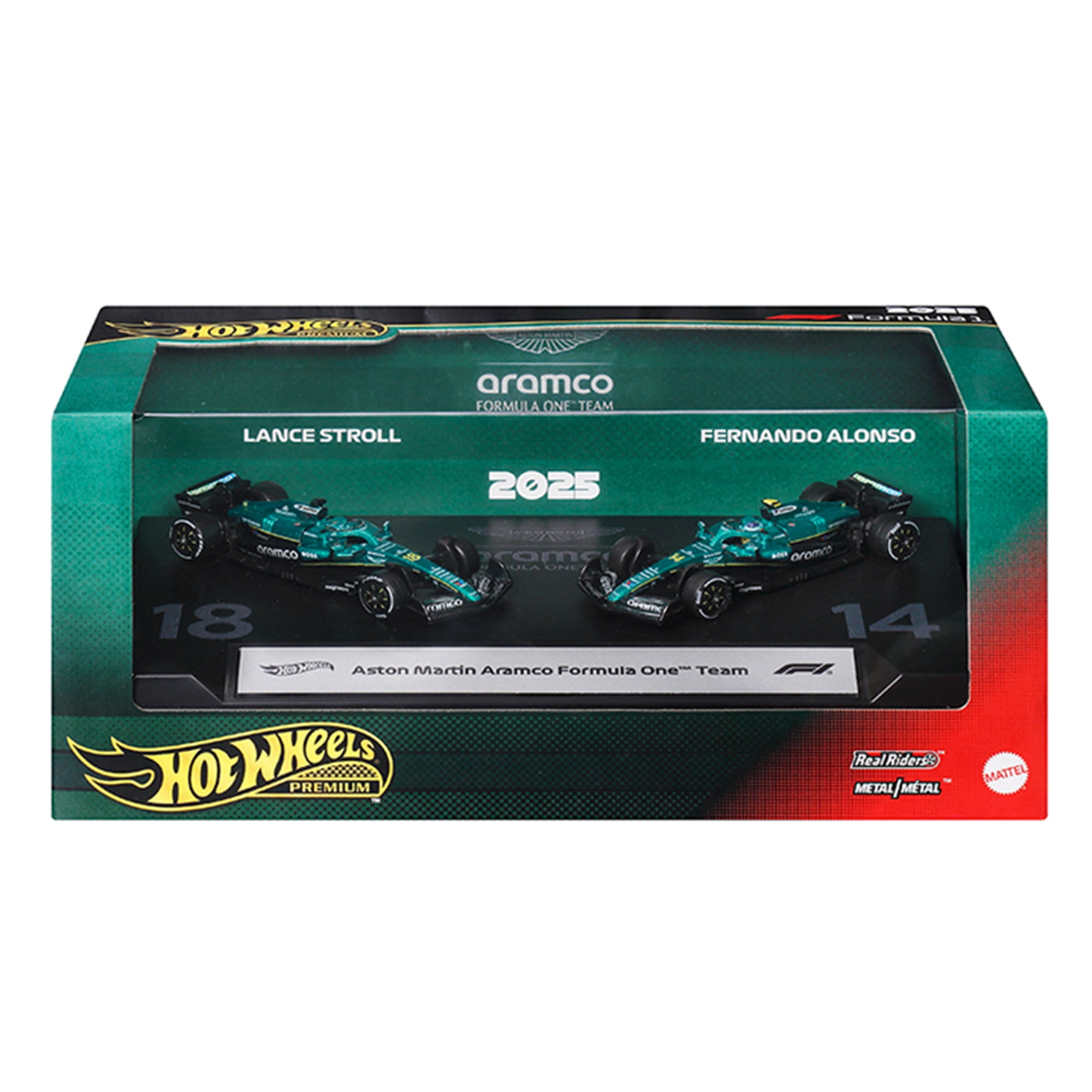 "Aston Martin Aramco Formula One Team" Formula One F1 World Championship (2025) 2 Piece Set Diecast Model Cars by Hot Wheels