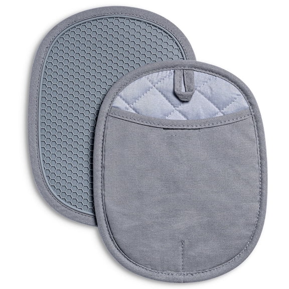 Kitchen Potholders:Silicone Potholders Oven Hot Pads with Pockets Non-Slip Potholders Large Potholders for Kitchens,Grey
