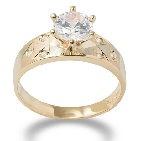 14K Solid Gold 1 Ct. Tri Color gold Solitaire CZ Womens Engagement Ring