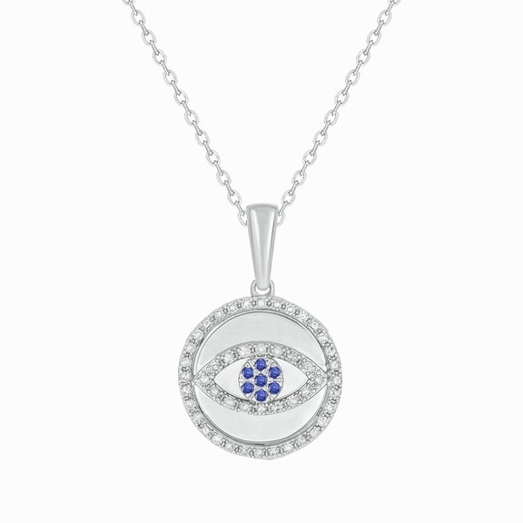 Cali Trove 1/5 ct. Diamond Evil Eye Pendant Necklace with Blue Sapphire in Sterling Silver Spiritual Protection Jewelry for Women