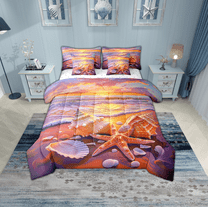 Erosebridal Starfish SeashellBedding Sets Twin Size,Ocean Beach Comforter Sets with Sheets,Sea Animal Bed in a Bag Twin size,Ultra Soft Unicorn Room Decorative,Reversible,7-Piece