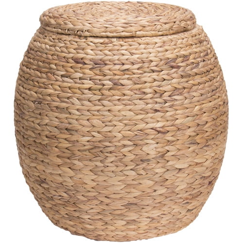Household Essentials Large Round Water Hyacinth Wicker Storage Basket