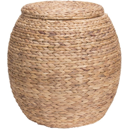 Hyacinth Wicker Storage Basket With Lid, Round Woven Basket With Lid