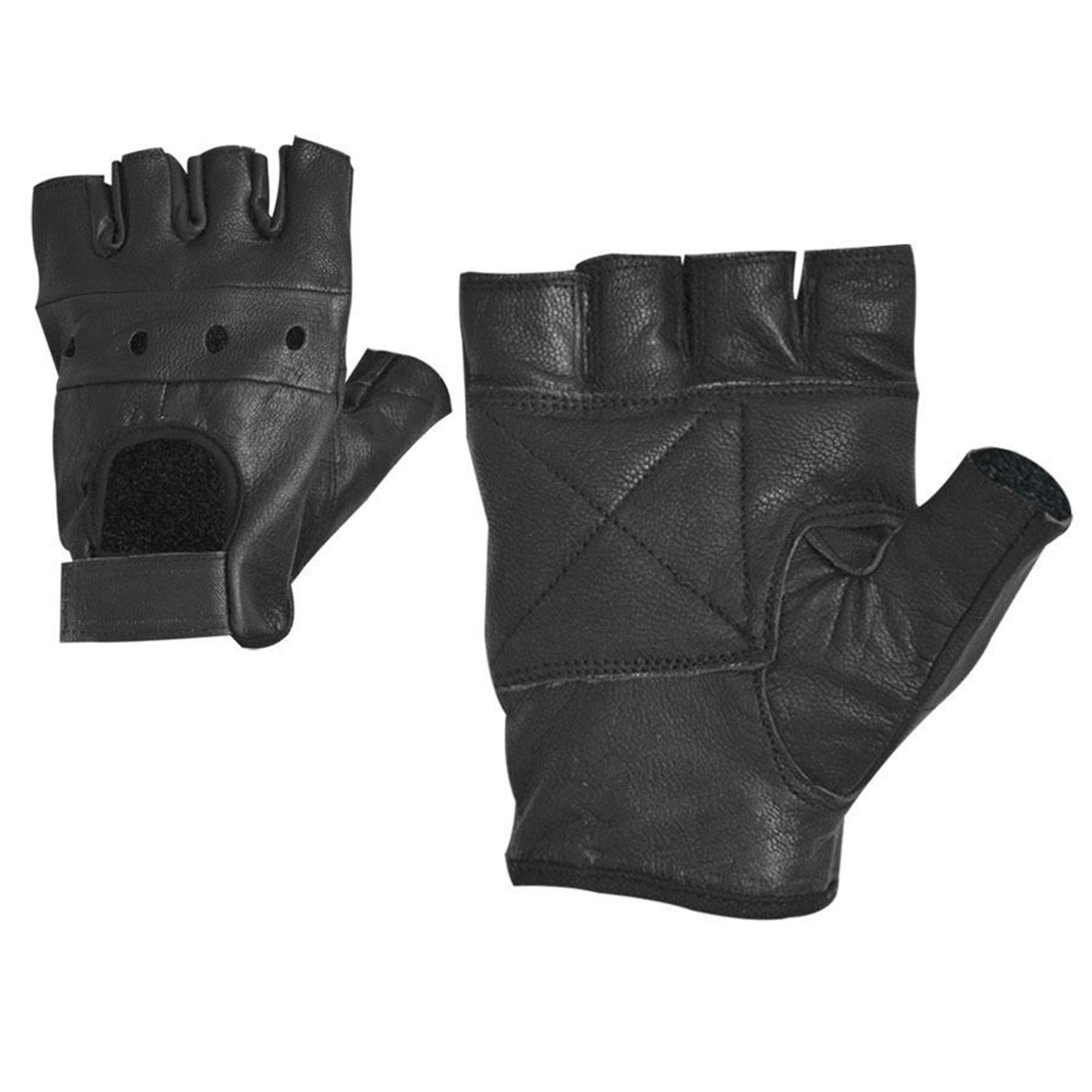 Black Mens Lightweight Heavy Duty Thick Leather Fingerless Riding Gloves 