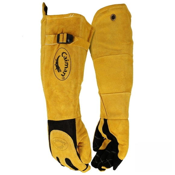 Caiman Gants de Soudage MIG/Stick en Peau de Cerf Fendue de Qualité Supérieure avec Isolation en Molleton/mousse, Longueur de 21 Pouces, Écusson de Protection Thermique en Cuir de Vache Fendu, Mousse Doublée de Chaussette, Kevlar, Bla