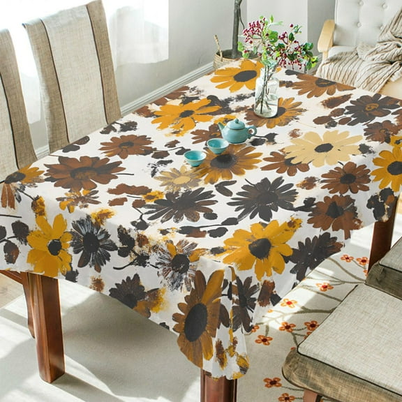 Yayeee Tablecloths 54" x 54" Rectangle Wrinkle Resistant Party Table Cover, Brown Flowers