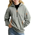 thumbnail image 3 of NAISIBABY Boys Fleece Hoodies with Half-Zipper, Pullover Multi-Pockets Long Sleeve Kids Fashion Hooded Sweatshirt Gray 5T, 3 of 8
