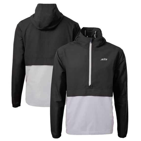 Men's Cutter & Buck Black/Gray New York Jets Monochromatic Logo Charter Eco Recycled Half-Zip Anorak Jacket