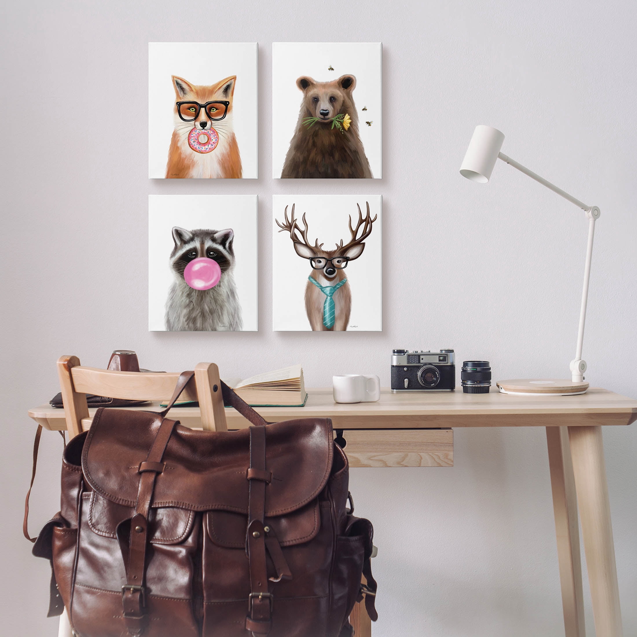 Stupell Industries Quirky Woodland Animal Portraits Graphic Art Gallery Wrapped Canvas Print Wall Art, Set of 4, Design by Elizabeth Tyndall
