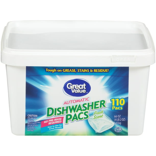 Great Value Fresh Scent Automatic Dishwasher Pacs, 110 count, 66 oz