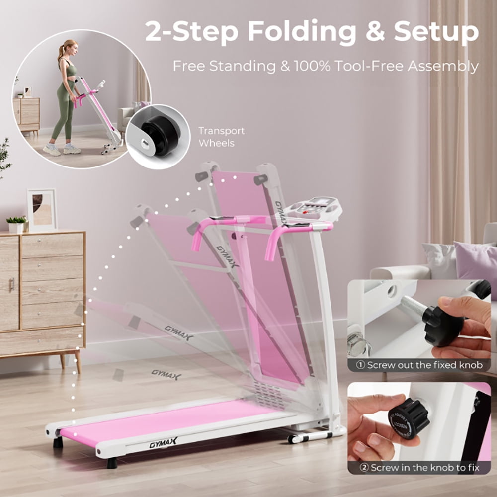 Spaco Folding Treadmill with 12 Preset Programs and LCD Display, Jogging Machine, Manual Treadmill, White
