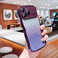thumbnail image 6 of Case for iPhone 13 Pro Max with Full Camera Lens Protector, Clear Gradient Glitter Sparkle Luxury Electroplated Wave Edge TPU Bumper Non-Yellowing Shockproof Cover for iPhone 13 Pro Max, Darkpurple, 6 of 9