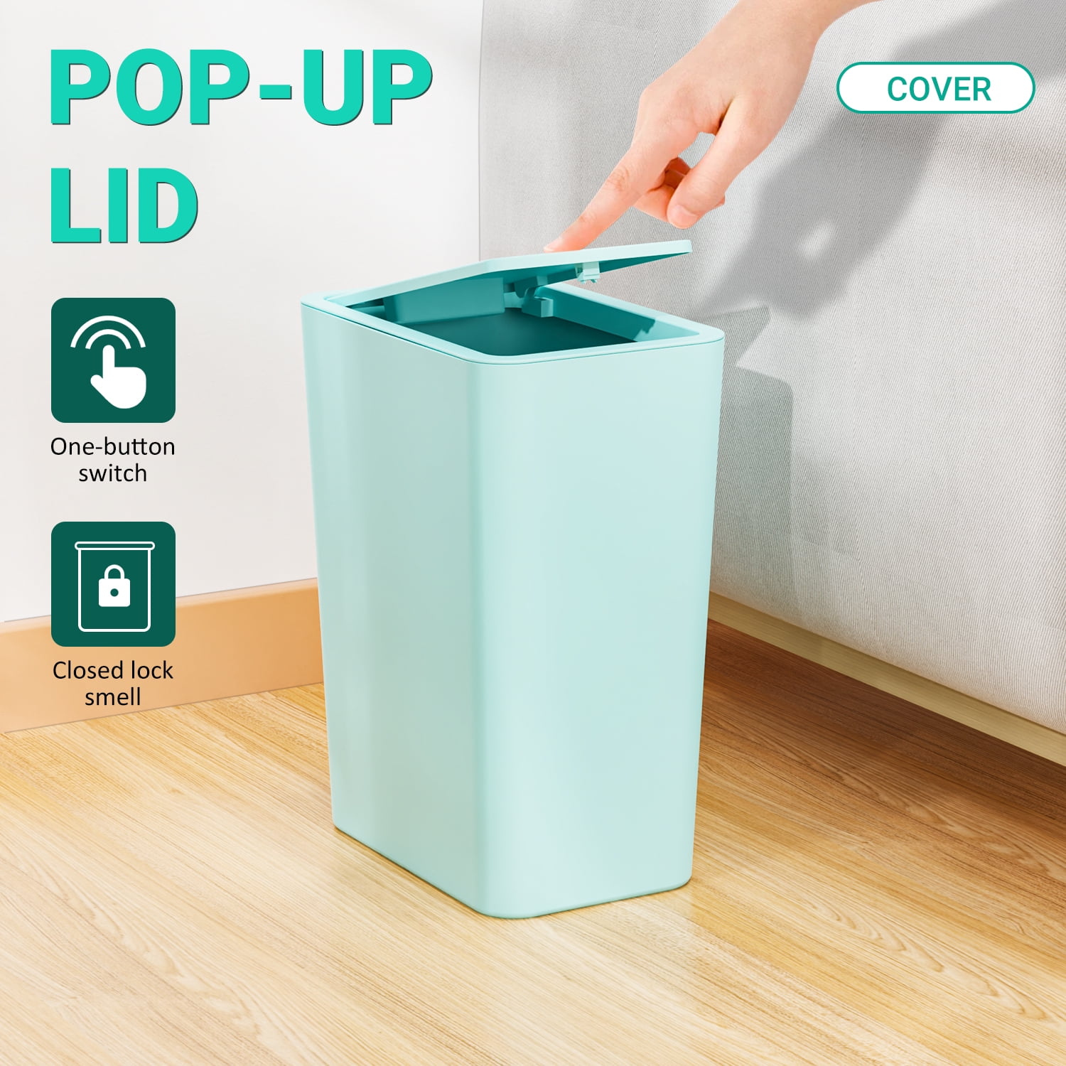 TINANA Small Trash Can with Lid, 3 Pack 10L Plastic Trash Bin, 2.6 Gallon Slim Garbage Cans Wastebasket with Pop-Up Lid for Bathroom, Bedroom, Office, Kitchen, Craft Room-Pink Blue Gray