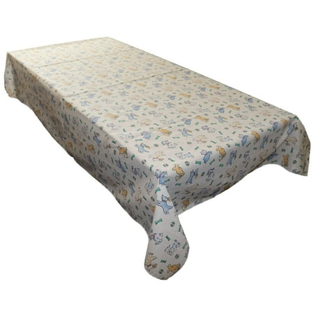 

Cotton Tablecloth Animal Print Puppies Chase Ball and Bone Blue on White
